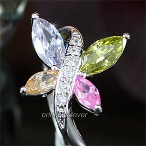 Multi-color Created Topaz Butterfly Sparkling Ring XR128