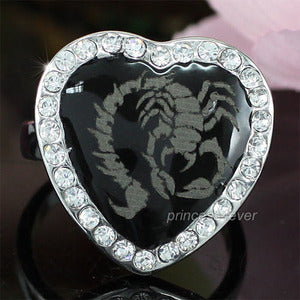 Black Heart Scorpion Ring use Austrian Crystal XR148