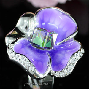Purple Lavender Flower Ring use Swarovski Crystal XR152