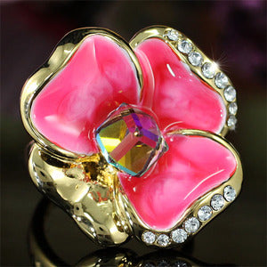 Hot Pink Flower Ring use Swarovski Crystal XR155