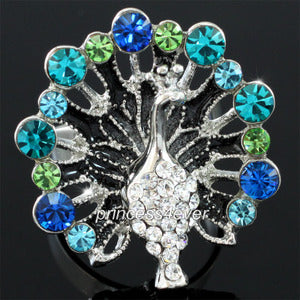 Blue Peacock Pageant Fashion Ring use Austrian Crystal XR178