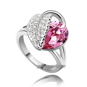 Pink Heart Pear Cut Ring use Swarovski Crystal XR195