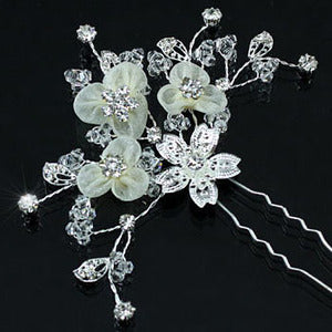 Bridal Ivory Fabric Crystals Handmade Hair Clip XT1374