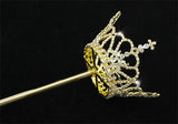 Gold Plated Unisex Scepter Crystal Pageant Party King Queen Crown Wand V6005