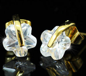 1.5 Carat Flower Cut CZ Created Diamond Gold Plated Earrings ZE703