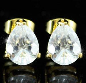2 Carat Pear Cut CZ Created Diamond Gold Plated Earrings ZE704